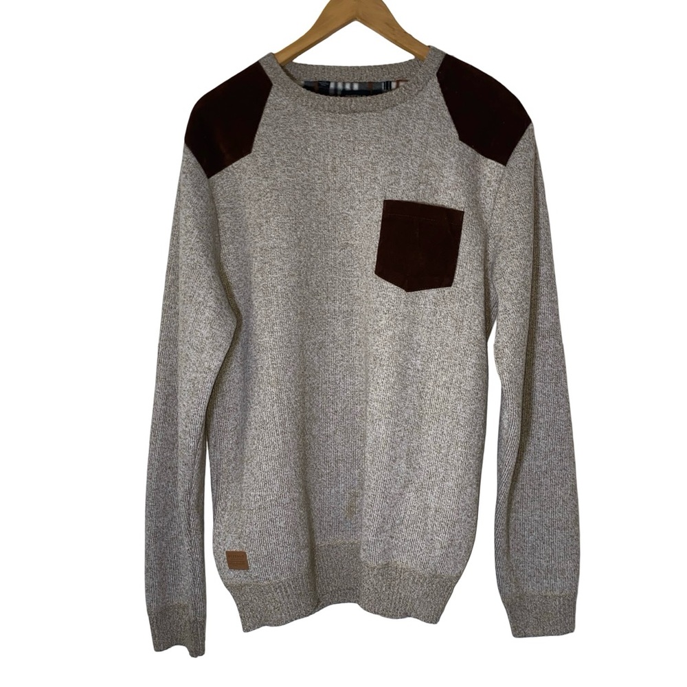 Buffalo David Bitton Gray and Brown Crewneck Sweater size Large